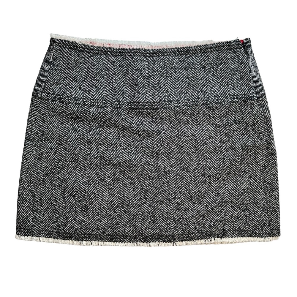 J Crew Wool Gray and Black Raw Hem Mini Skirt Size 10